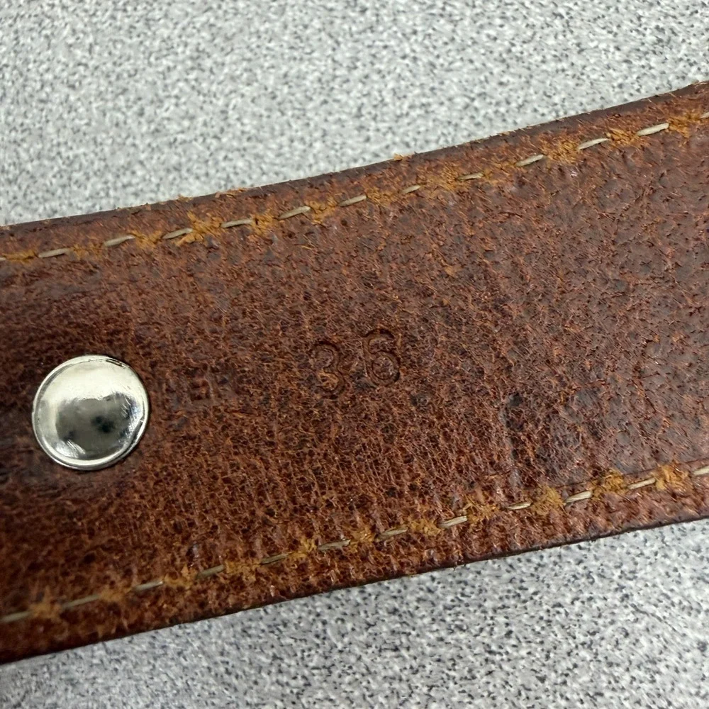 PGA TOUR Belt Mens Size 36 Brown Leather Golf Concho Prep Medallion Tip *FLAW